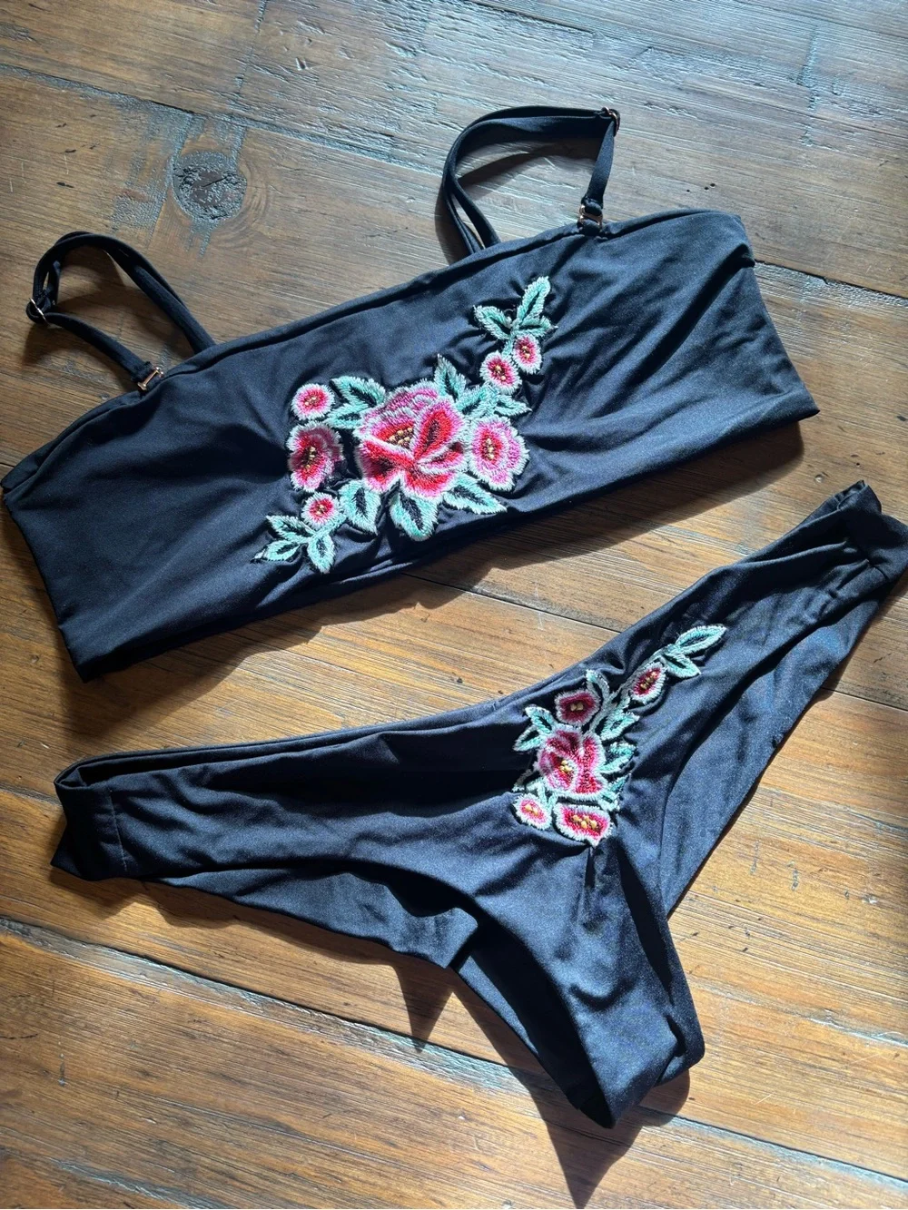 Frankie’s bikinis black embroidered bikini set
